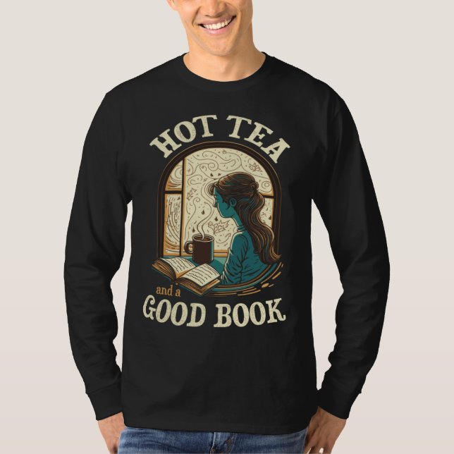 Hot Tea and a Good Book Reader Drinking Window Cal T-Shirt (Front)