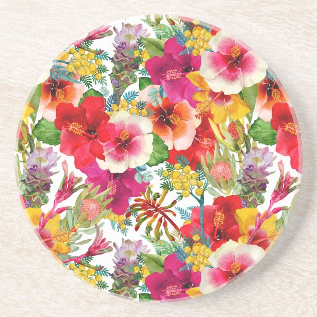 Hot Tropical Blooms Sandstone Coaster (Front)