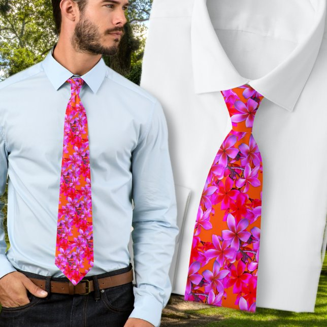 Hot Tropical Groom Frangipani Wedding Tie (Creator Uploaded)