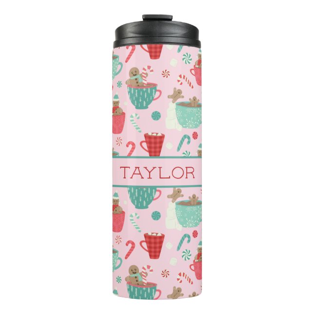 Hot Tub Gingerbread Cute Pink Hot Cocoa Pattern Thermal Tumbler (Front)