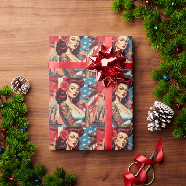 Hot Vintage Tattoo Pin-up Wrapping Paper (Holiday Gift)