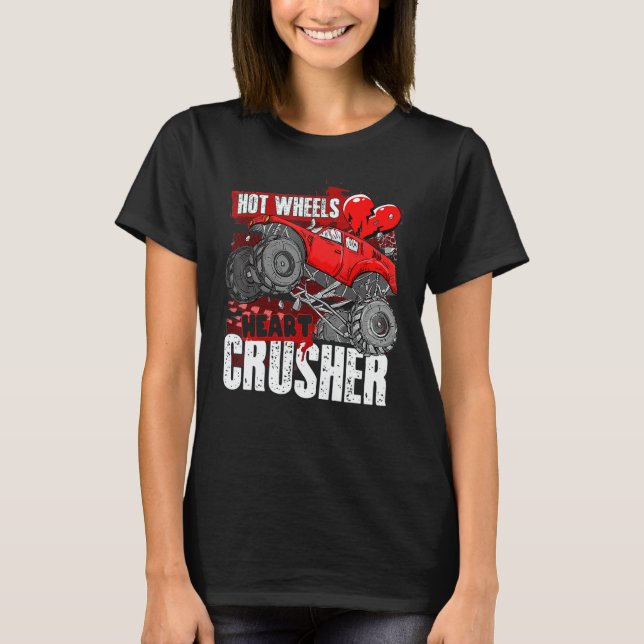 Hot Wheel Valentines Day Hearts Crusher Monster Tr T-Shirt (Front)