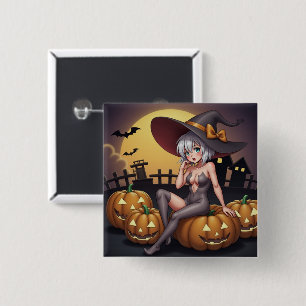 Hot Witch in Halloween Pumpkin Patch 15 Cm Square Badge
