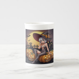 Hot Witch in Halloween Pumpkin Patch Bone China Mug