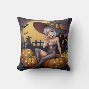 Hot Witch in Halloween Pumpkin Patch Cushion