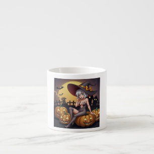 Hot Witch in Halloween Pumpkin Patch Espresso Cup