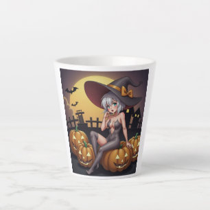 Hot Witch in Halloween Pumpkin Patch Latte Mug