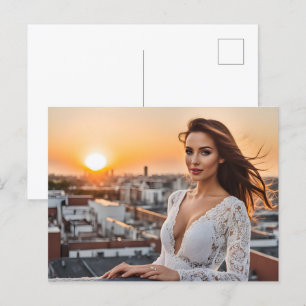 Hot woman on rooftop postcard
