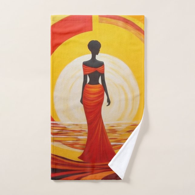 Hot yellow orange red african woman art painting hand towel (Hand Towel)