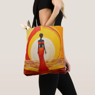 Hot yellow orange red african woman art painting tote bag