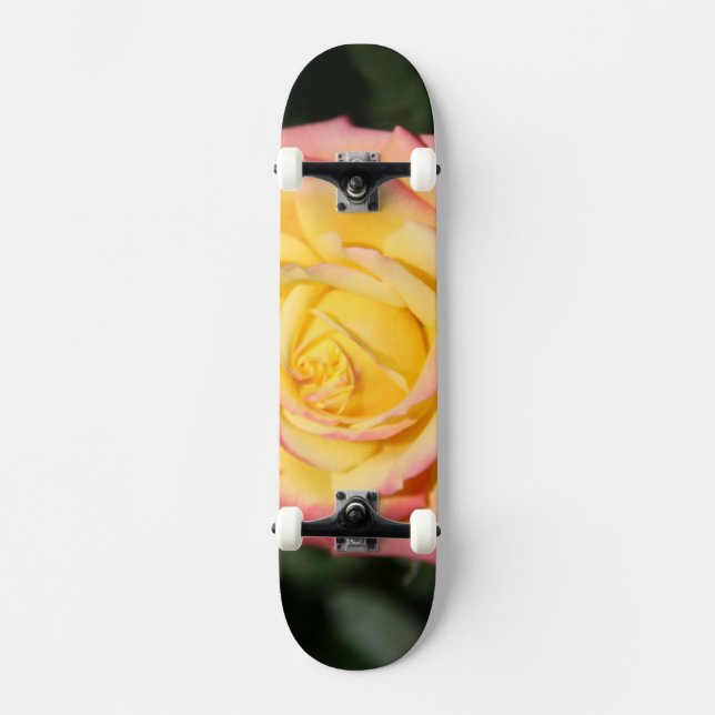 Hot yellow pink Rose Flower Skateboard (Front)