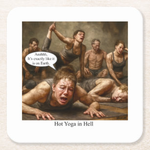 Hot Yoga in Hell. Square Paper Coaster