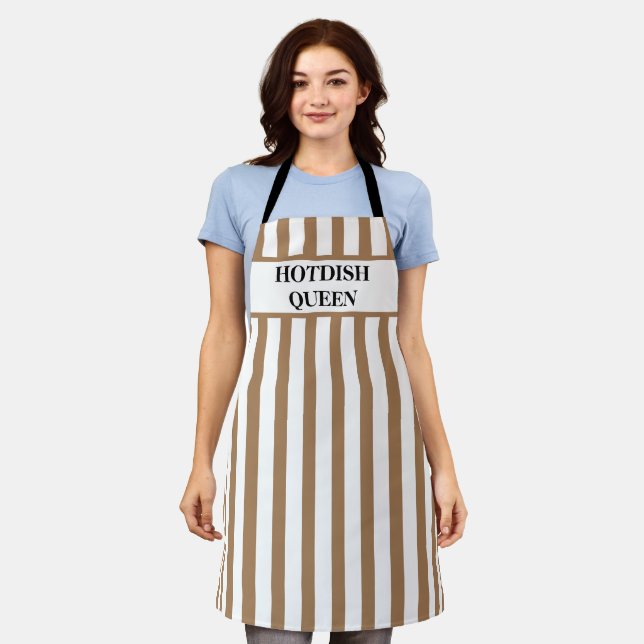 Hotdish Queen Striped Tan All-Over Print Apron (Worn)