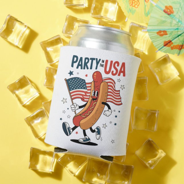 Hotdog 4th of July fireworks Independence Day Can Cooler (In Situ Summer)