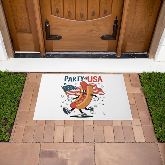 Hotdog 4th of July fireworks Independence Day Doormat (Outdoor)