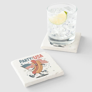 Hotdog 4th of July fireworks Independence Day Stone Coaster