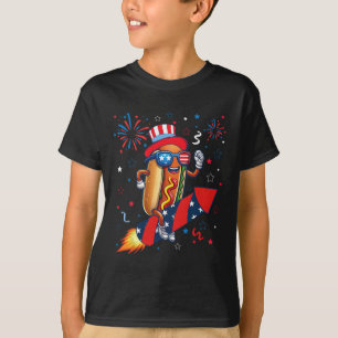 Hotdog 4th Of July Patriotic Rocket And Fireworks T-Shirt