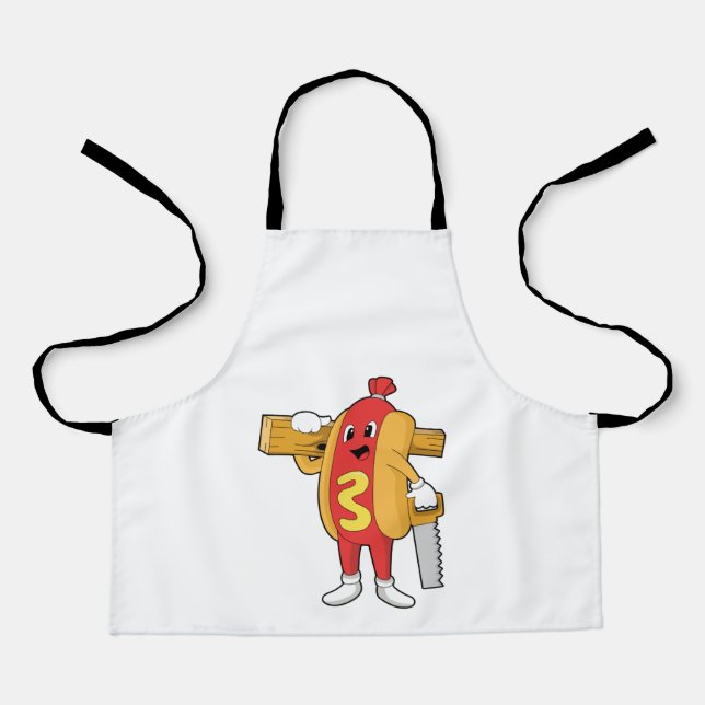 Hotdog as Carpenter with Saw & Wood Apron (Front)