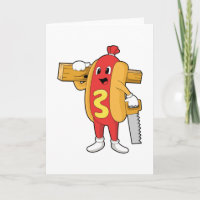 Hotdog as Carpenter with Saw & Wood