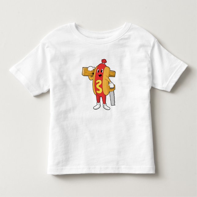 Hotdog as Carpenter with Saw & Wood Toddler T-Shirt (Front)