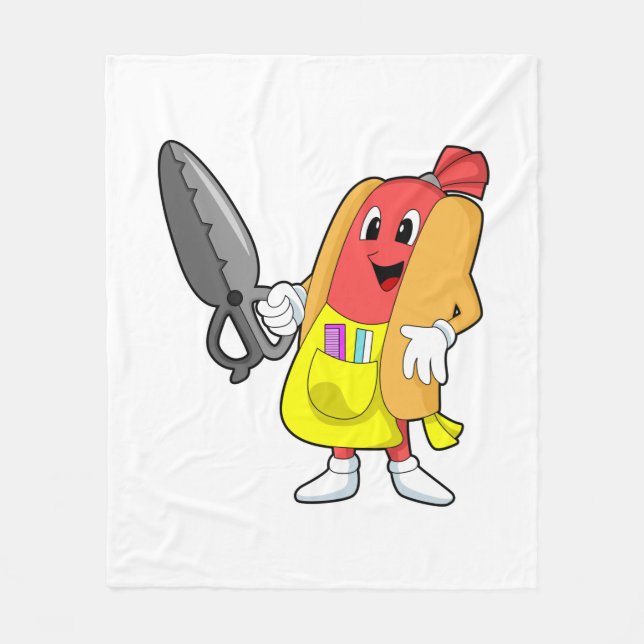 Hotdog as Hairdresser with Scissors Fleece Blanket (Front)