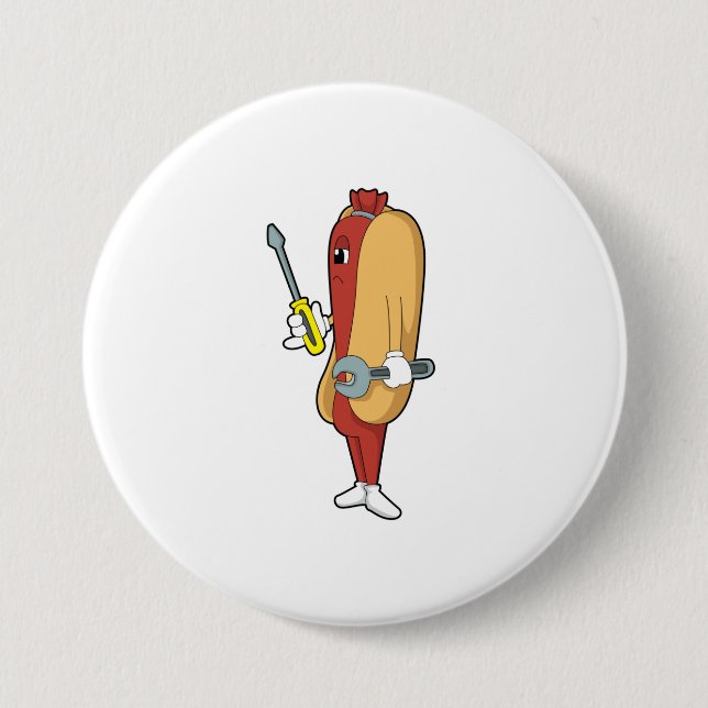 Hotdog as Mechanic with Tool 7.5 Cm Round Badge (Front)