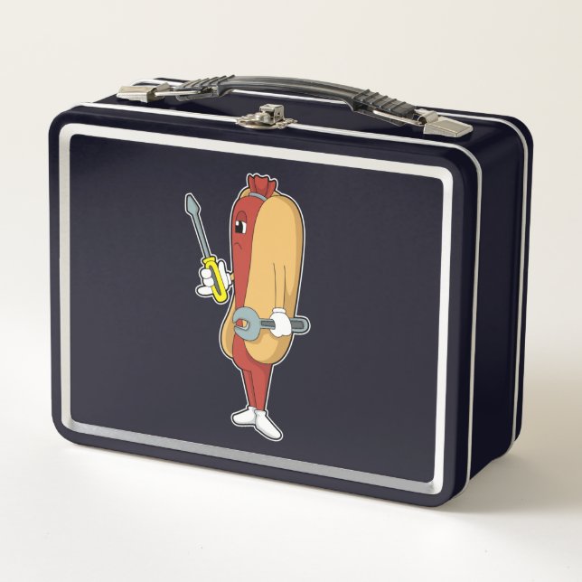 Hotdog as Mechanic with Tool Metal Lunch Box (Front)