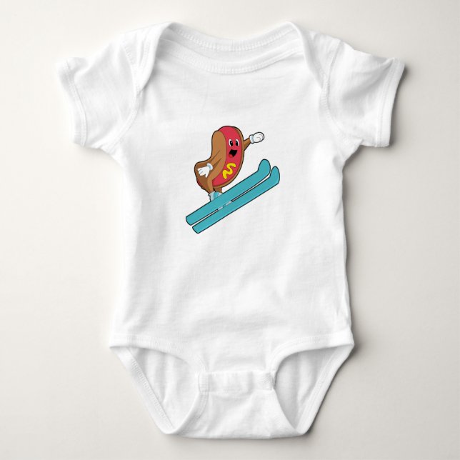 Hotdog as Ski jumper with Ski.PNG Baby Bodysuit (Front)