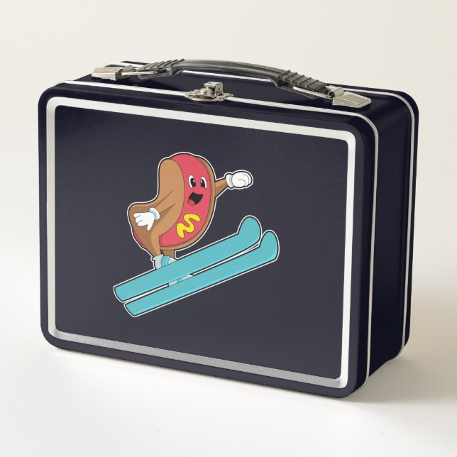 Hotdog as Ski jumper with Ski.PNG Metal Lunch Box (Front)