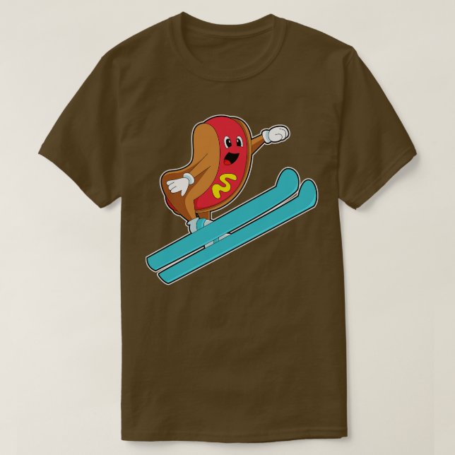 Hotdog As Ski Jumper With Ski  T-Shirt (Design Front)