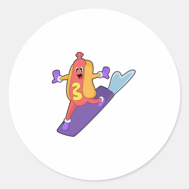 Hotdog as Snowboarder with Sonowboard Classic Round Sticker (Front)