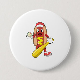 Hotdog at Baseball with Baseball bat 7.5 Cm Round Badge