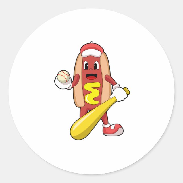 Hotdog at Baseball with Baseball bat Classic Round Sticker (Front)