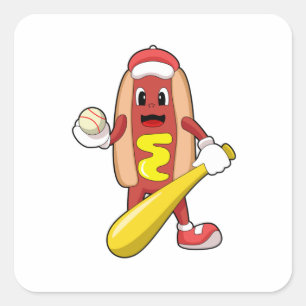 Hotdog at Baseball with Baseball bat Square Sticker