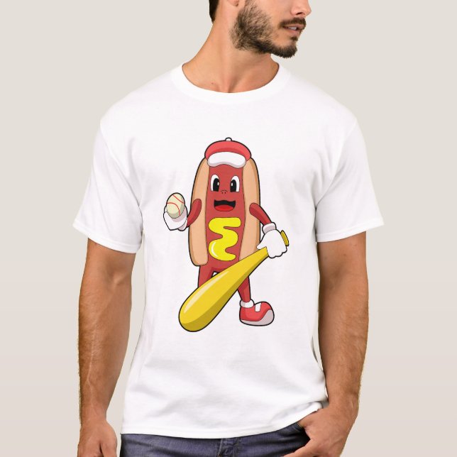 Hotdog at Baseball with Baseball bat T-Shirt (Front)