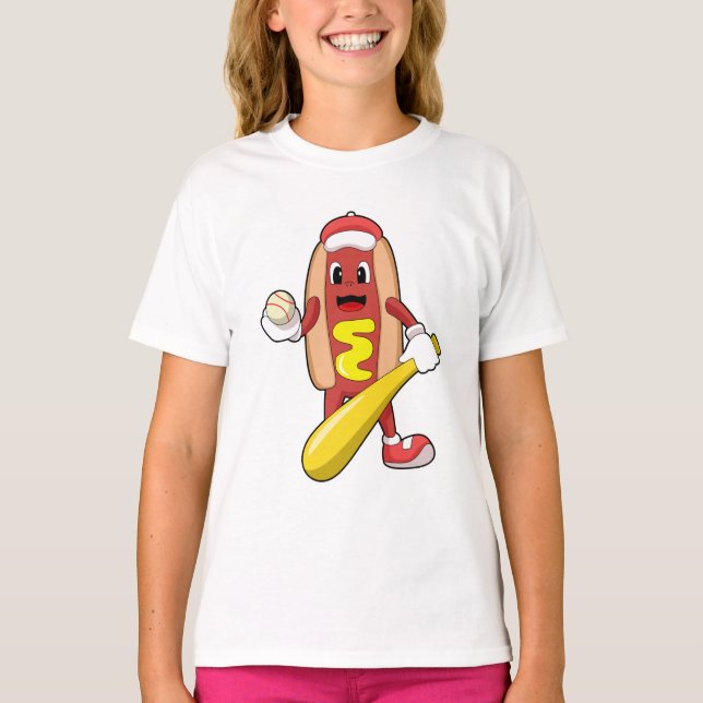 Hotdog at Baseball with Baseball bat T-Shirt (Front)
