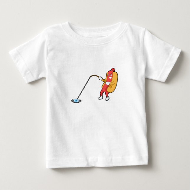 Hotdog at Fishing with Fishing rod Baby T-Shirt (Front)