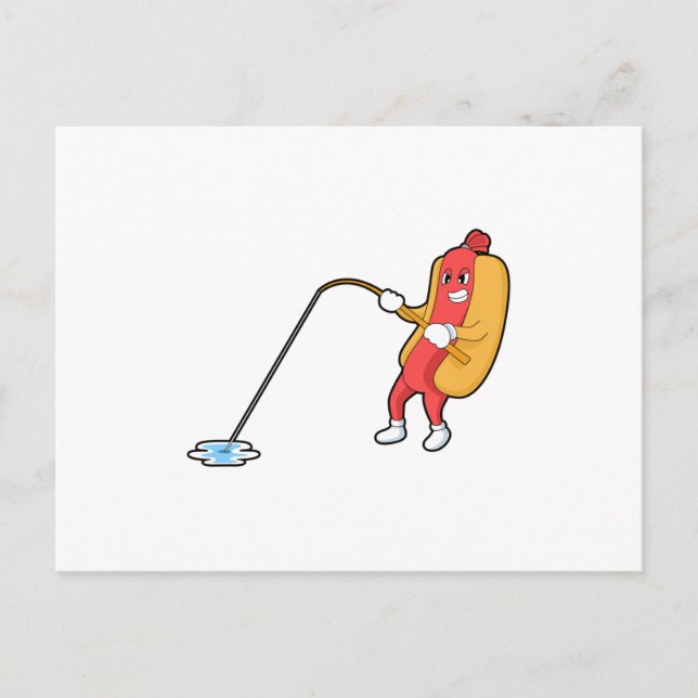 Hotdog at Fishing with Fishing rod Postcard (Front)