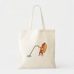 Hotdog at Fishing with Fishing rod Tote Bag