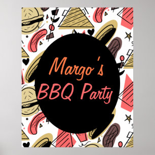 Hotdog Burger Doodle BBQ Birthday Pattern    Poster