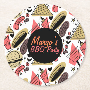 Hotdog Burger Doodle BBQ Birthday Pattern Round Paper Coaster