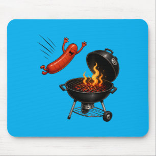 Hotdog Dive Funny Flying Hotdog Bbq Grilling Mouse Pad