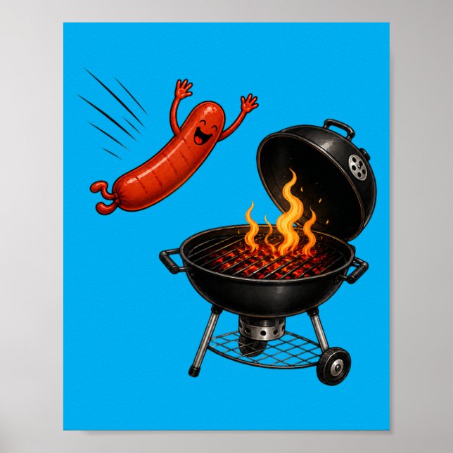 Hotdog Dive Funny Flying Hotdog Bbq Grilling Poster (Front)