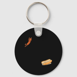 Hotdog Dive Hot Dog Jumping Into Bun Sausage Bbq Key Ring