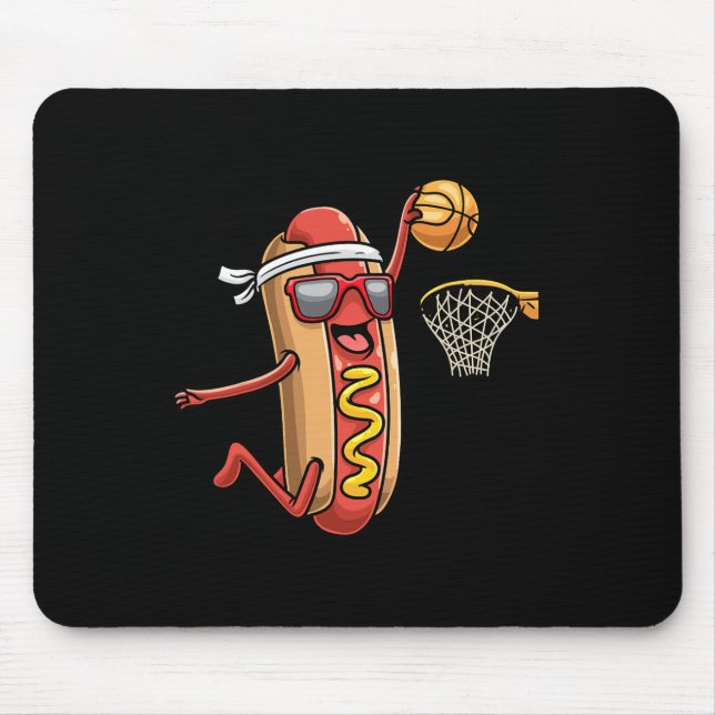 Hotdog In Bread Roll Playing Basketball Sports Pla Mouse Pad (Front)