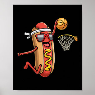 Hotdog In Bread Roll Playing Basketball Sports Pla Poster