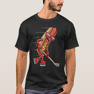 Hotdog In Bread Roll Playing Ice Hockey Sports Pla T-Shirt