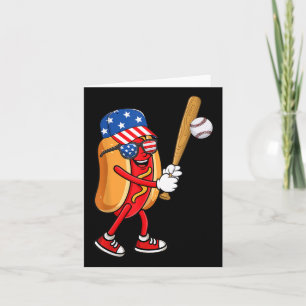 Hotdog Playing Baseball Usa Independence Day 4th O Card
