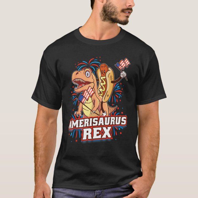 Hotdog Rex Dinosaur 4th of July Amerisaurus  1 T-Shirt (Front)