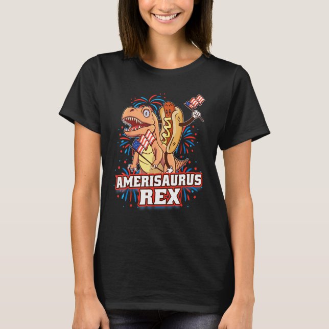 Hotdog Rex Dinosaur 4th of July Amerisaurus  1 T-Shirt (Front)